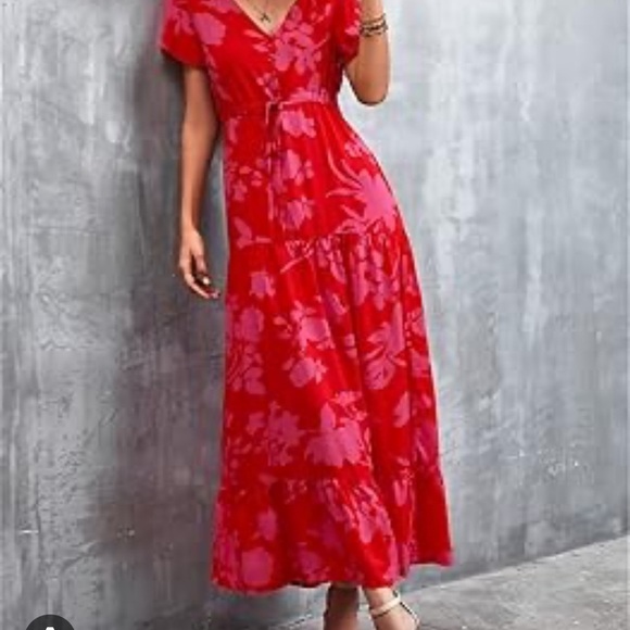 Floral blooming Large Boho Long Dress Women V Neck Floral Print Maxi - Picture 1 of 14